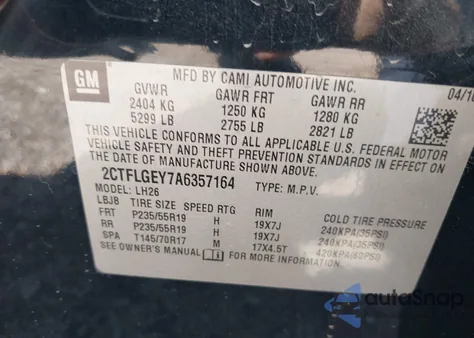 2010 GMC Terrain Slt-1 z USA, uszkodzony, nr VIN 2CTFLGEY7A6357164